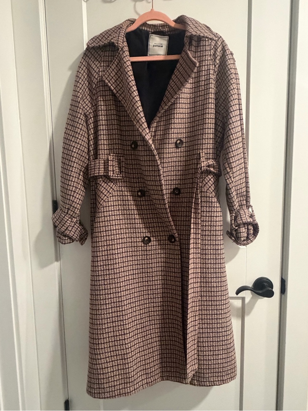 Pimkie Double-Breasted Checked Women’s Trench Coat - Pink/Black